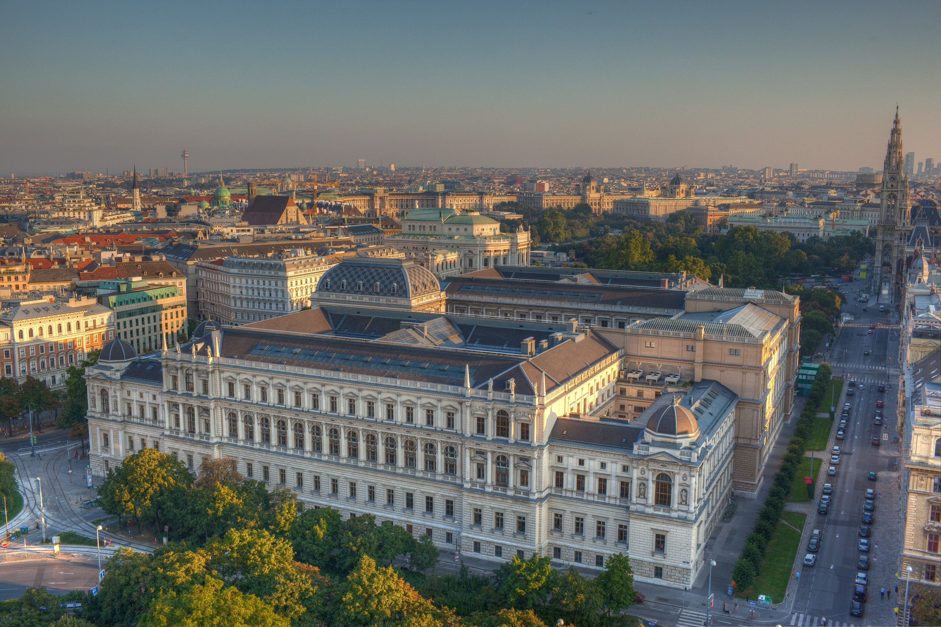 The University of Vienna main building above the Vienna skyline, Austria